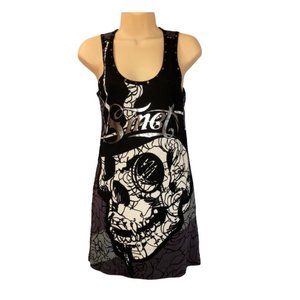 Christian Audigier Smet Vampire Skull in Top Hat Glow in Dark Mini Dress Small